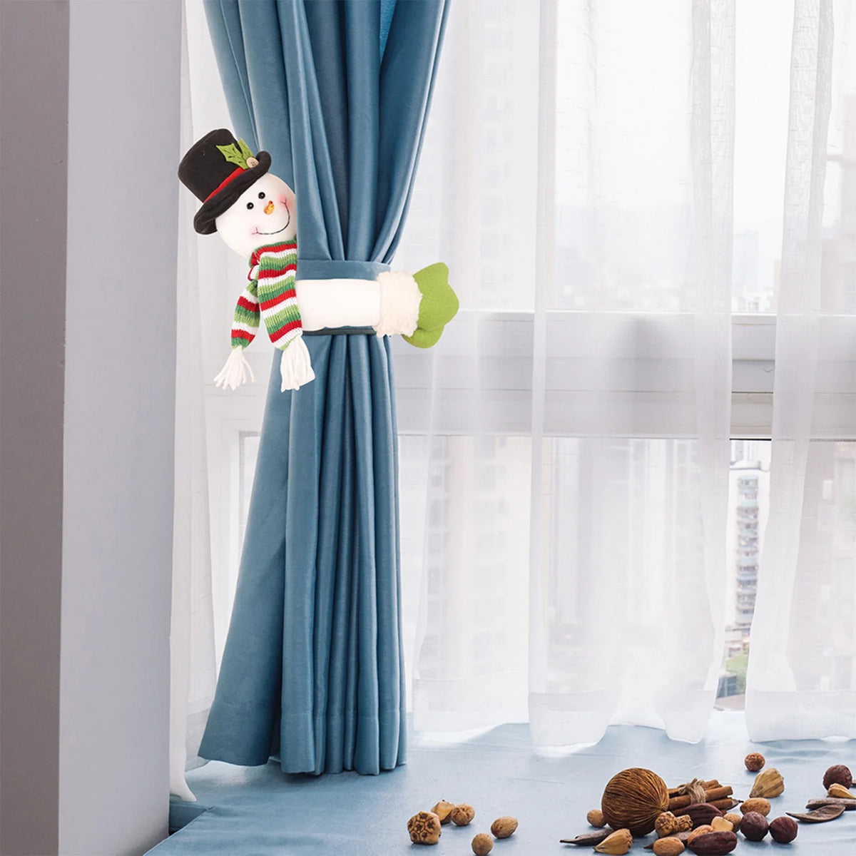 accessoires rideau festif noel personnages peluche adhésif semi transparent mignon festive