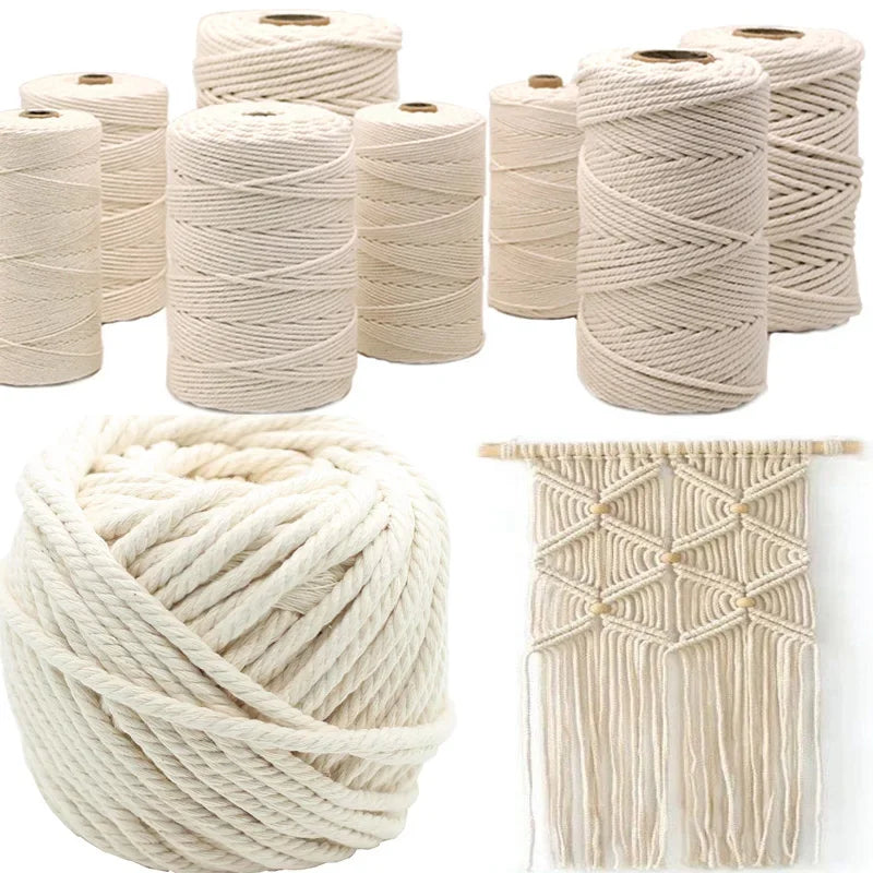 corde macramé coton blanc boucles tissées boho artisanal franges pompons