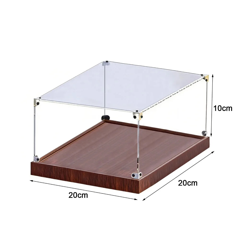 présentoir transparent moderne plateau bois clips métalliques rangement acrylique respectueux environnement empilable articles divers
