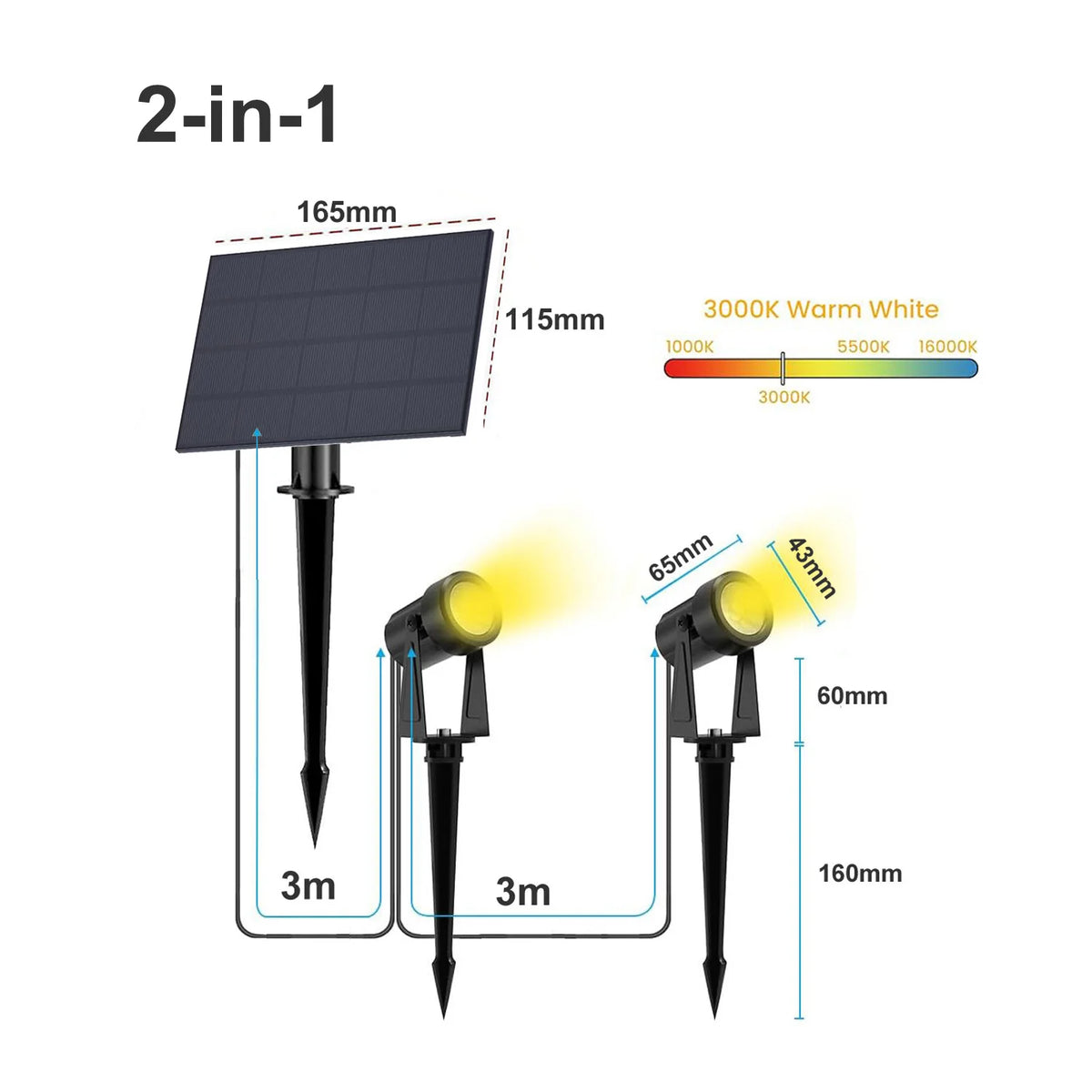 projecteur solaire moderne ip65 waterproof 250lm led noir ajustable rotation 360