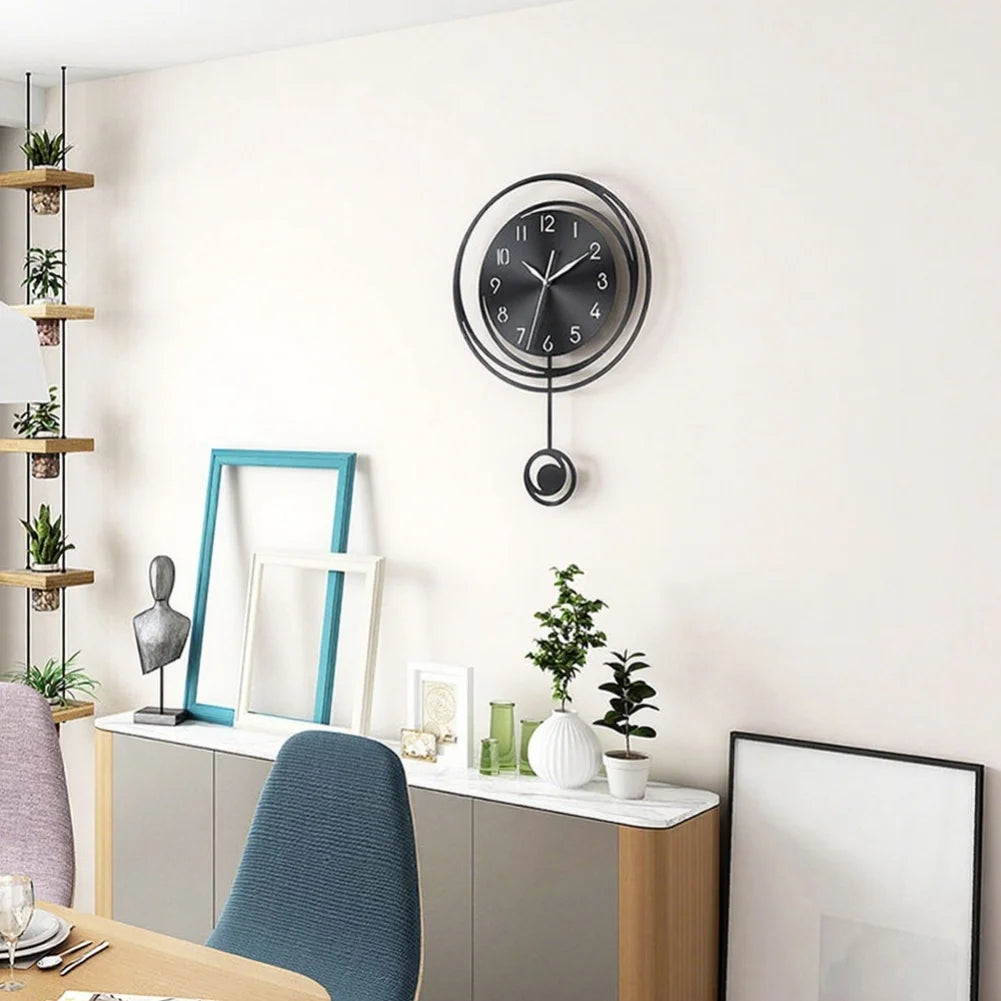 horloge murale noire moderne minimaliste sans tic tac quartz silencieuse cuisine salon déco