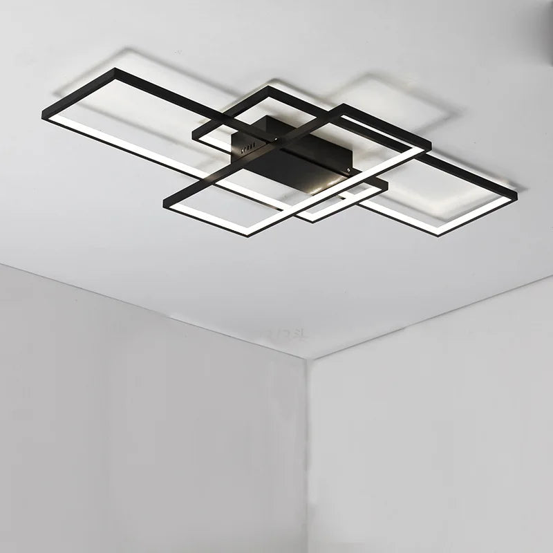 plafonniers led télécommande moderne noir blanc rectangles superposés 60w minimaliste contemporain monté surface