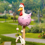 statue décorative poulet noir blanc rose jaune rouge points bec coquille patio clôture jardin