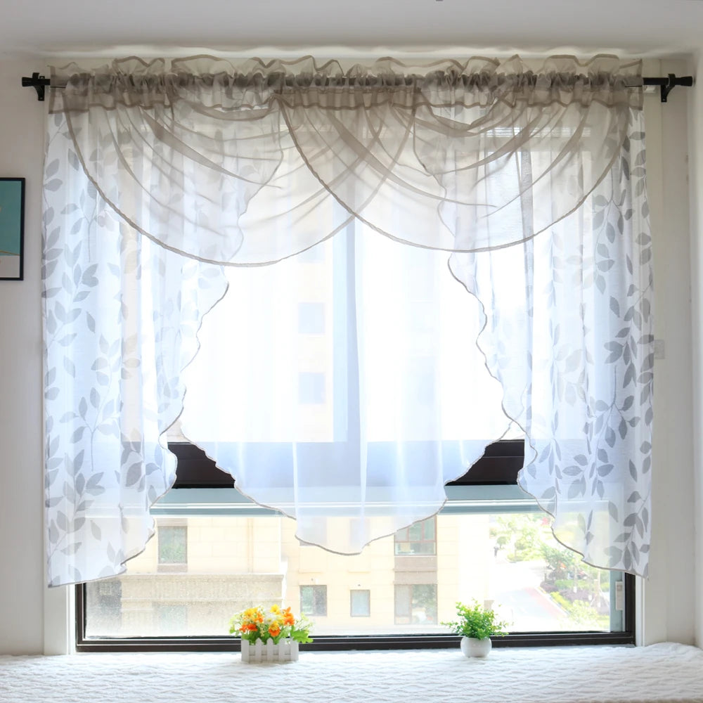rideau feuille gris blanc transparent européen tringle chambre polyester