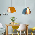 Suspension lumineuse moderne métal noir bleu papier plié origami 25cm 30cm chambre salon étude