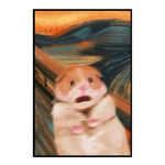 affiche moderne toile peinte huile chat hamster dessin animé orange beige bleu moderne pop