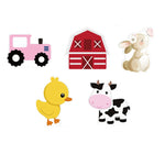 décorations fête animaux ferme porc poulet cheval vache mouton carton mousse rouge blanc bleu