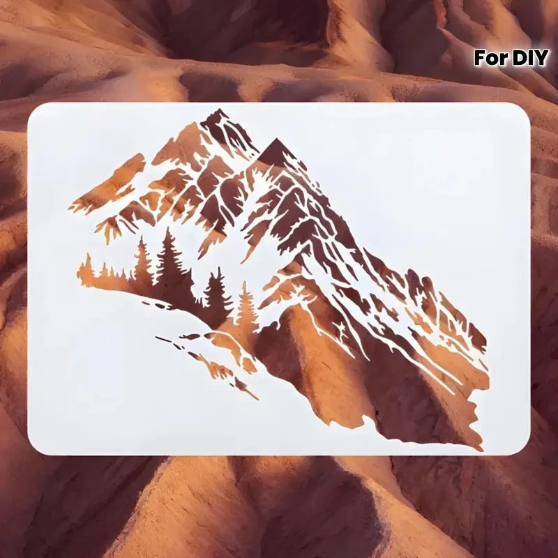 pochoirs stencil montagne arbres géométrique graphique adhésif blanc brun 29.7cm 21cm