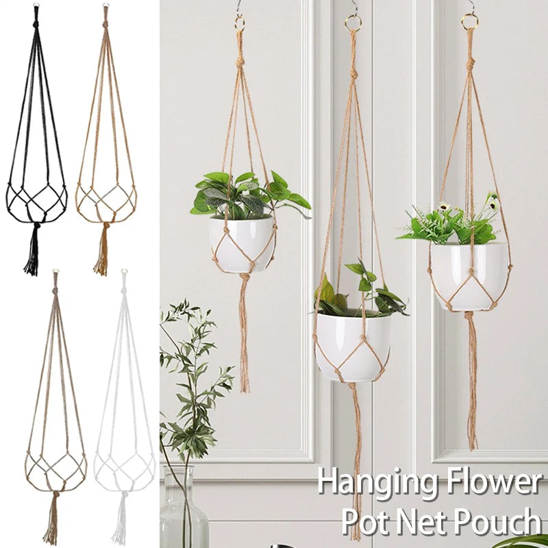 sacs fleurs suspendus macramé boho noir blanc anneaux métalliques rustique