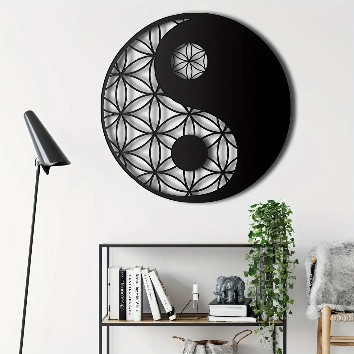 décoration murale yin yang métal géométrique moderne minimaliste tableau wall hanging adhésif opaque noir