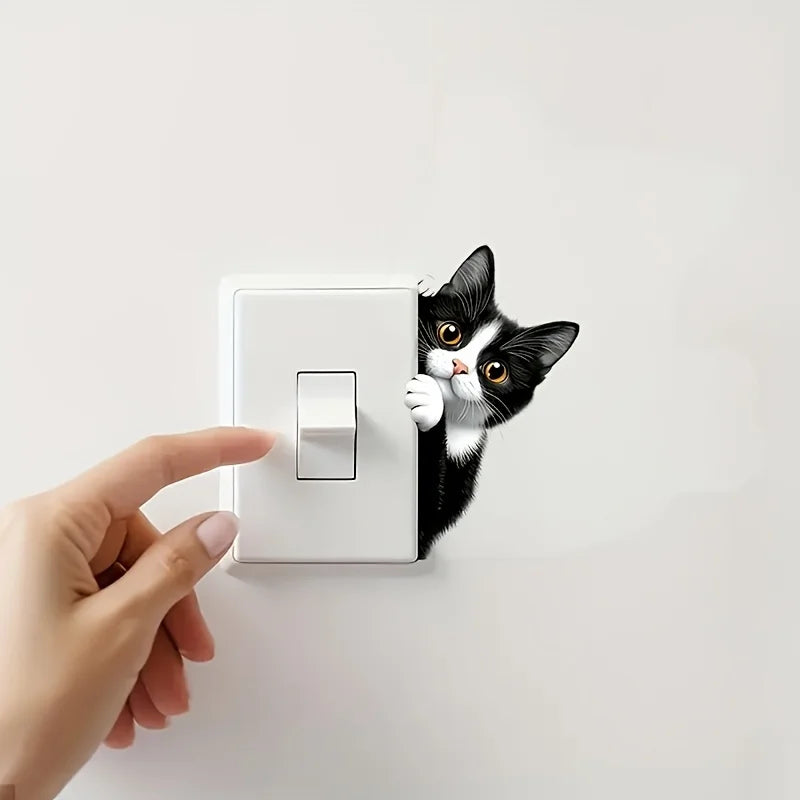 sticker adhésif mur interrupteur chat noir blanc décoratif chambre salon 6x10cm