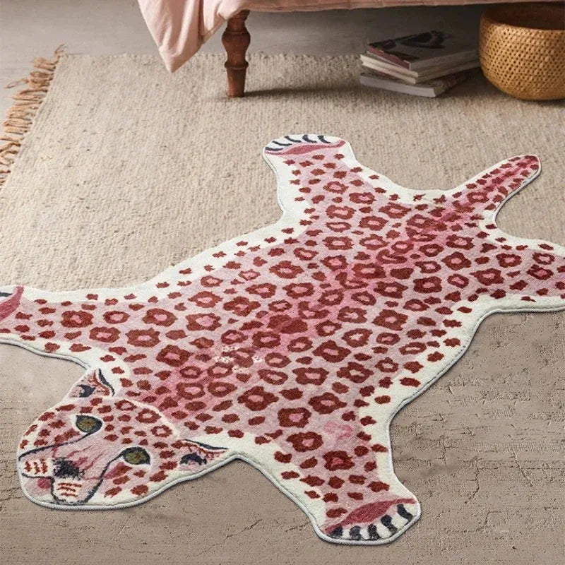 tapis imprimé léopard moderne rose blanc bleu noir cuisine salle bain antidérapant imperméable