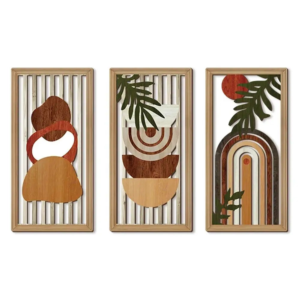 panneaux decoratifs bois clair geometrie feuilles palmier boheme moderne minimalist arcs formes abstraites