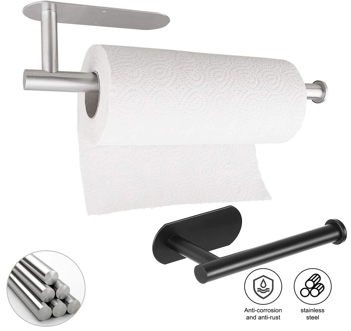 porte serviettes auto adhésif moderne argenté support papier toilette mur sans poinçon rouleau