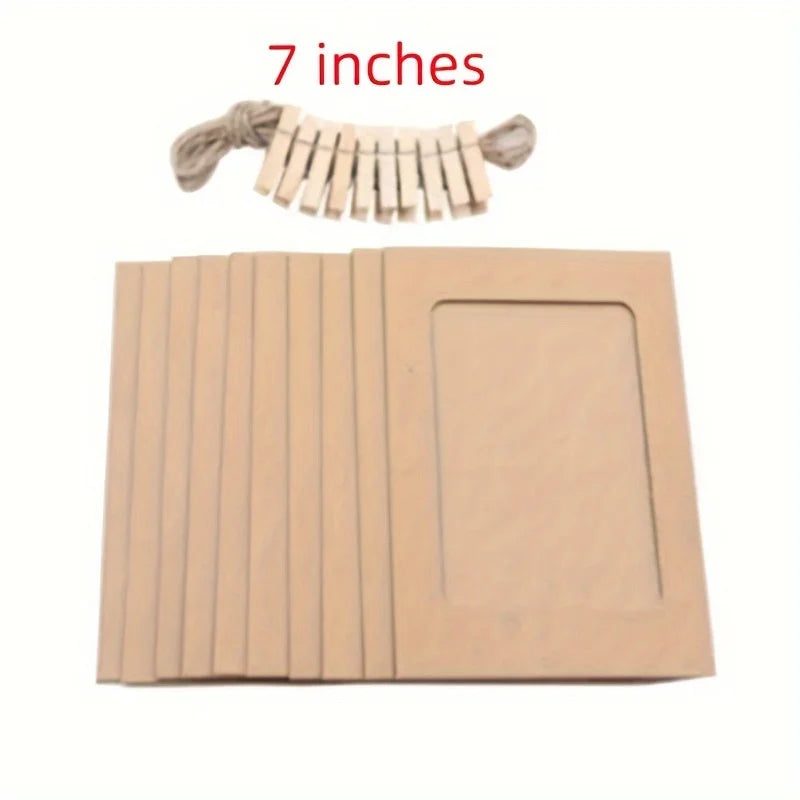 cadres photo carton noir marron blanc pinces bois suspension mur decorative rustic minimaliste