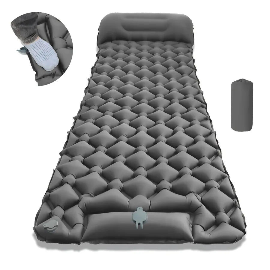 matelas gonflable camping pliant pompe main sac rangement oreiller randonnée