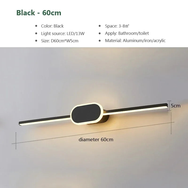 lampe miroir moderne noir blanc led tricolore mur applique aluminium