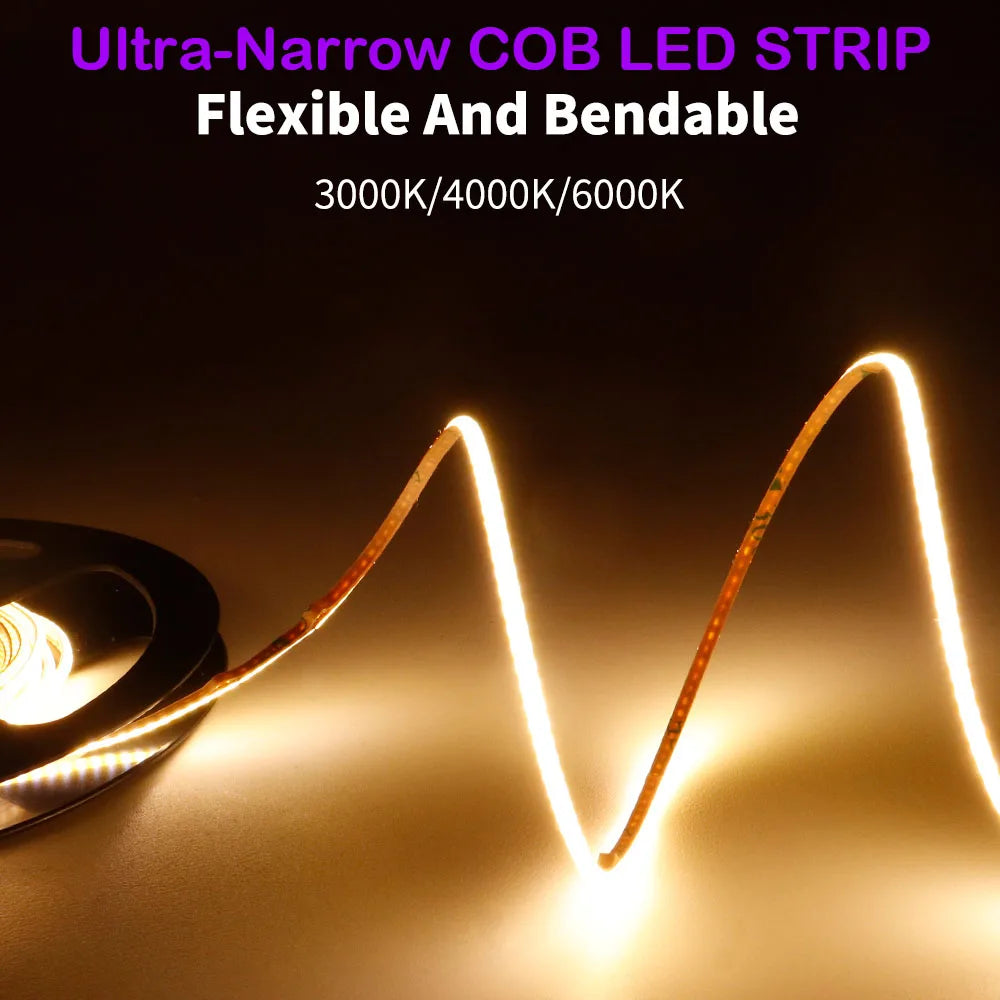 ruban led cob flexible 3000k 4000k 6000k or jaune adhésif points lumineux 5v 12v