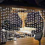 guirlande lumineuse rideau cascade jaune blanc extérieur solaire festif decoration pergolaextérieurchaleureux
