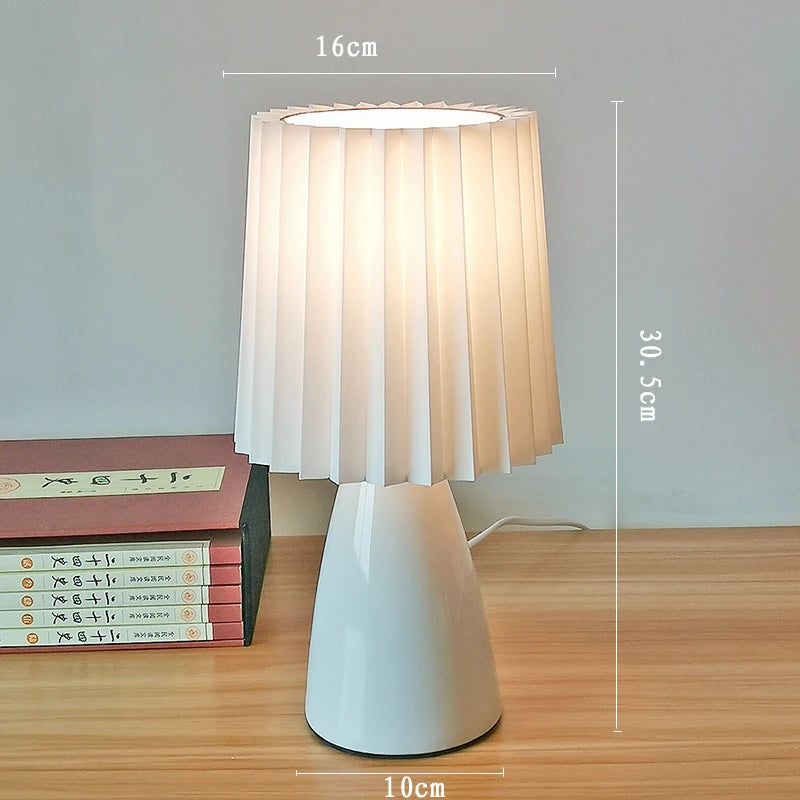 lampe table plissée led moderne blanc orange adhésif interrupteur bouton chambre coucher flux lumineux