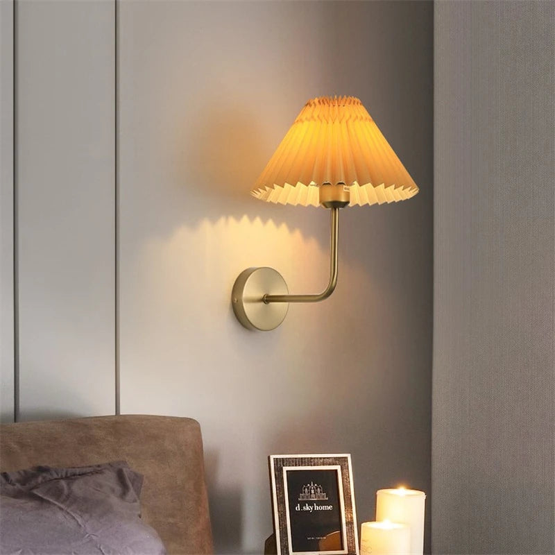 lampe murale moderne or plissée éclairage quotidien ampoule e27 fixée mur nordique