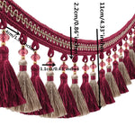 ruban franges rouge bordeaux beige clair decoratif textile maison bordure pompons 11cm