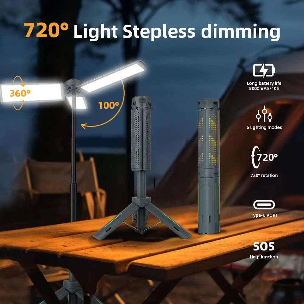 lampe camping rechargeable usb portable 8000mAh éclairage extérieur pliable trépied multifonctionnelle