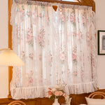 rideau dentelle fleurs vintage blanc rose vert transparent fenêtre chambre fille