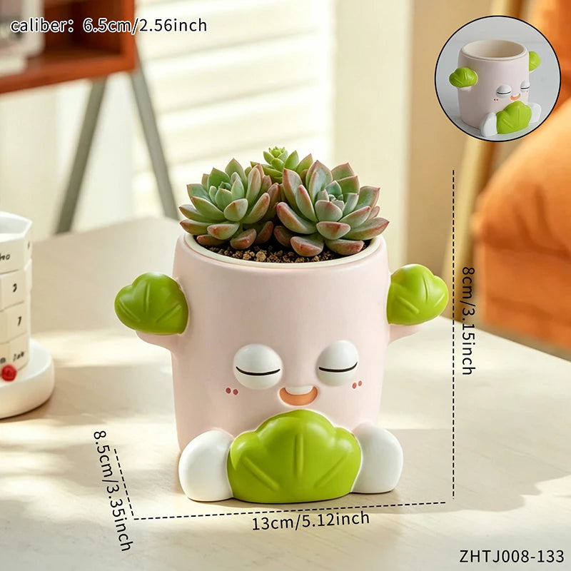 pots fleurs résine kawaii dessin animé succulentes fougères plantes vertes balcon maison