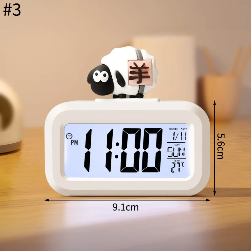 réveil horloge numérique led rose clair indicateur date température cochon figurine minimaliste