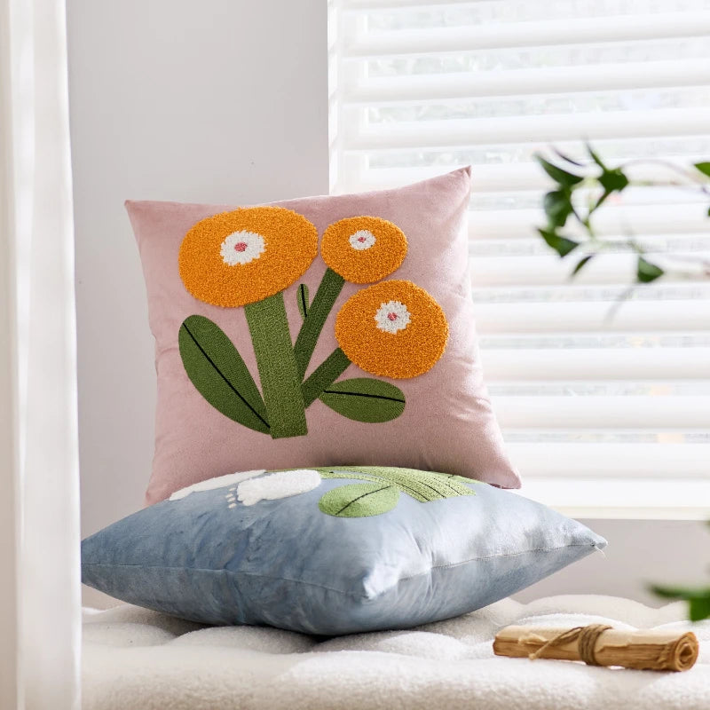 housse coussin velours floral nordique moderne carré décoration maison voiture 45x45cm polyester coton