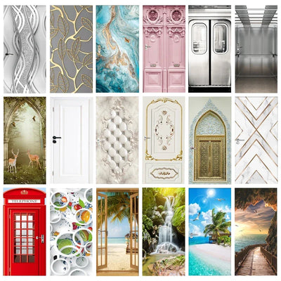 Autocollant de porte 3D en PVC gris sur un placard moderne