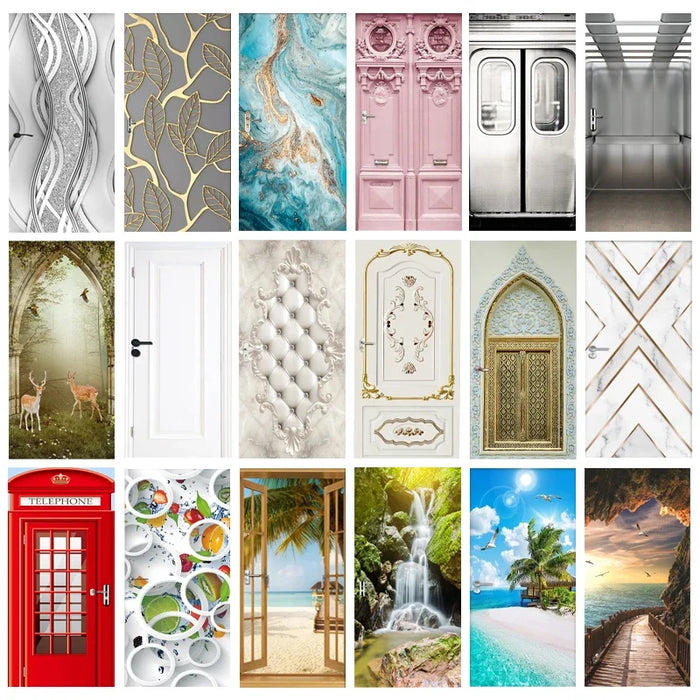Autocollant de porte 3D en PVC gris sur un placard moderne