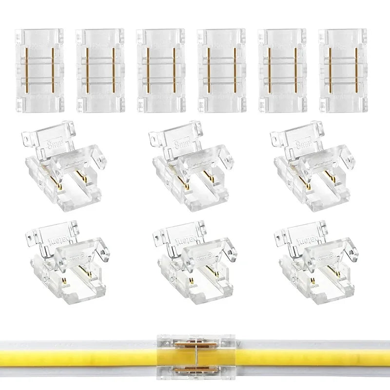 connecteurs led transparents broches dorées clips modernes 24v basse tension câbles colorés rouge vert