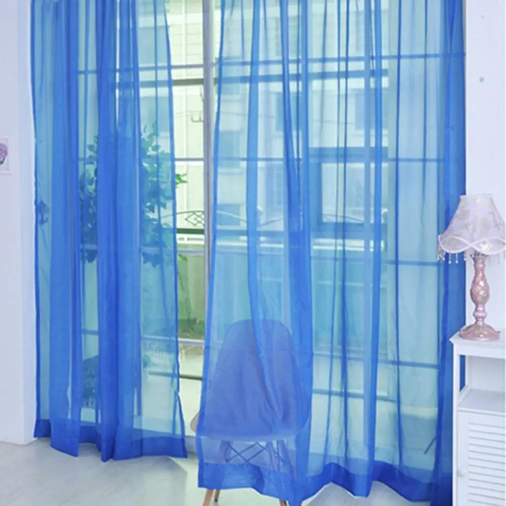 rideau léger voilage transparent tissu plissé bord dentelle couleur blanche bleue rouge pale