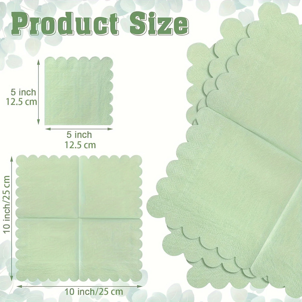 serviettes papier vert pastel ondulées festives table mariage 100 pièces 25x25cm