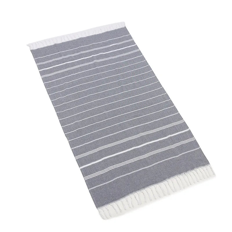 serviette bain coton rose rayures moderne grande taille franges séchage rapide bleu clair