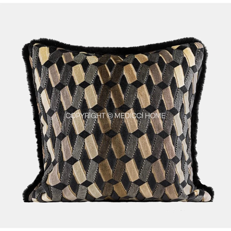 taies d'oreiller géométriques polyester beige marron classique respectueux environnement opaques maison