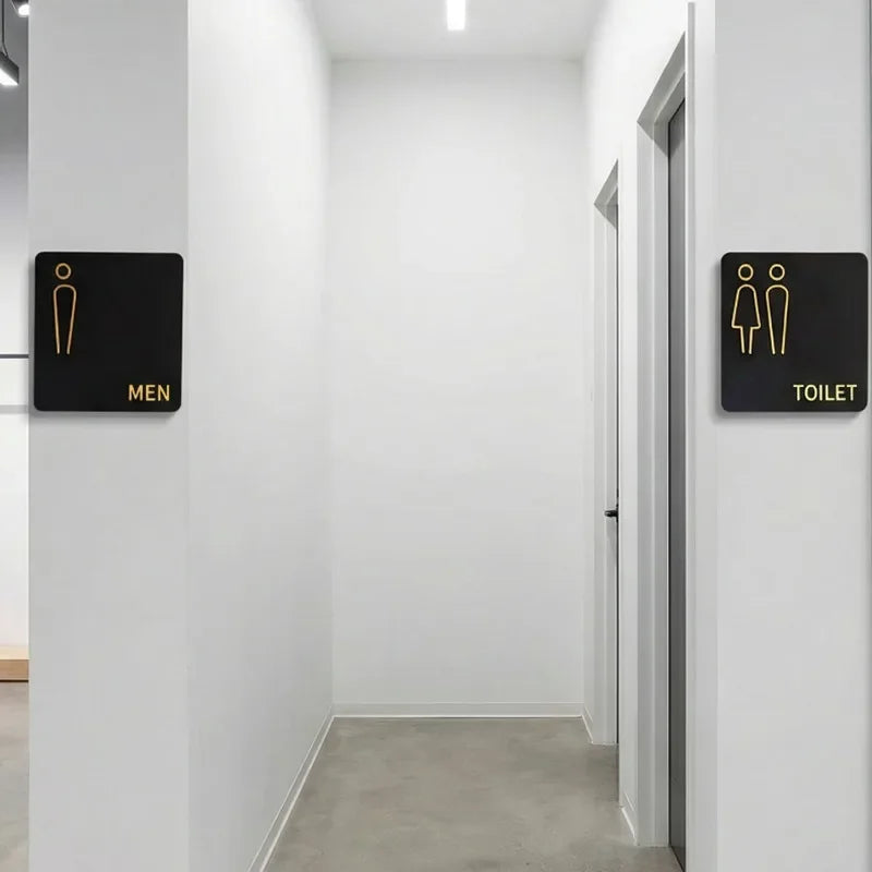 panneau toilette moderne adhésif symbole homme femme wc handicapé noir doréscrição