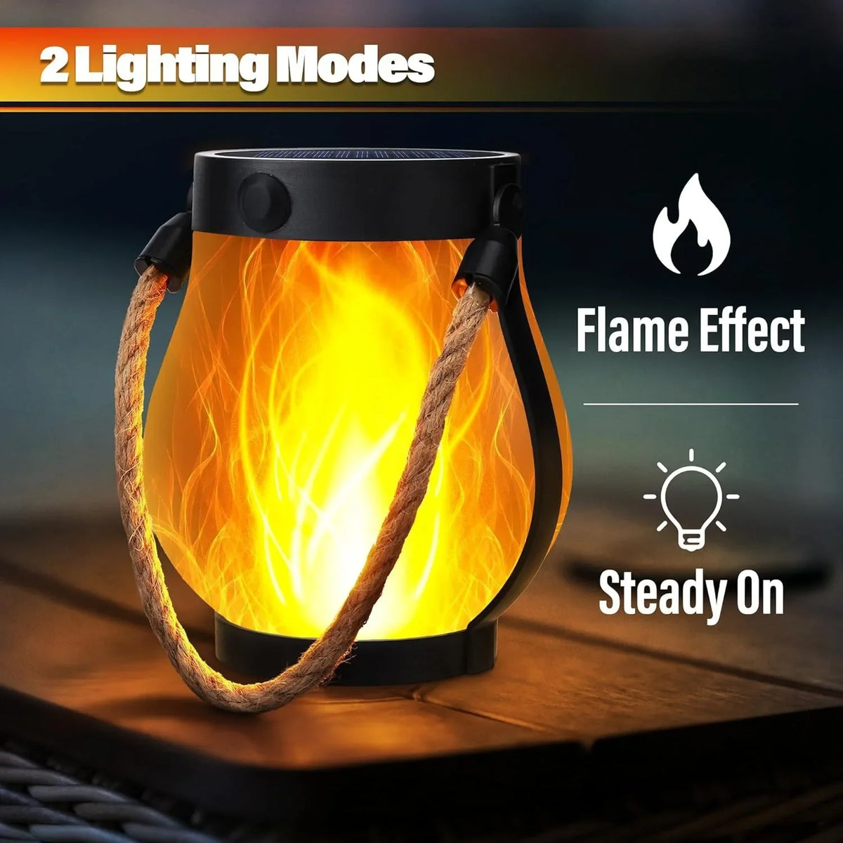 lanterne solaire portable rechargeable flamme 3d vacillante moderne noire ornement patio jardin camping