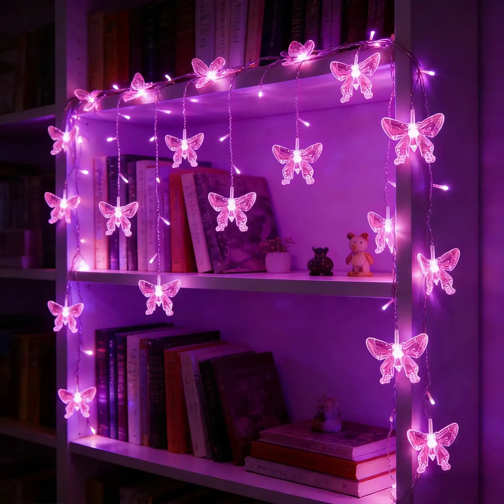 guirlande lumineuse papillons rose bleu vert moderne décoration intérieure st valentin led télécommande modes