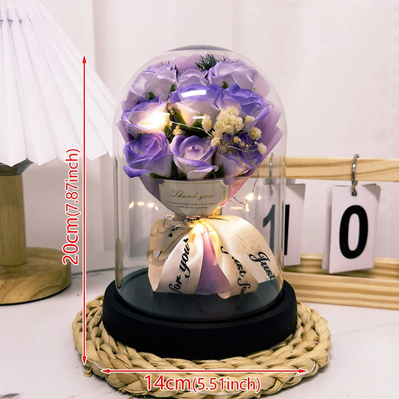 bouquet roses stabilisées cloche verre noir rose bleu violet romantiqueintérieur decorationévénement mariage