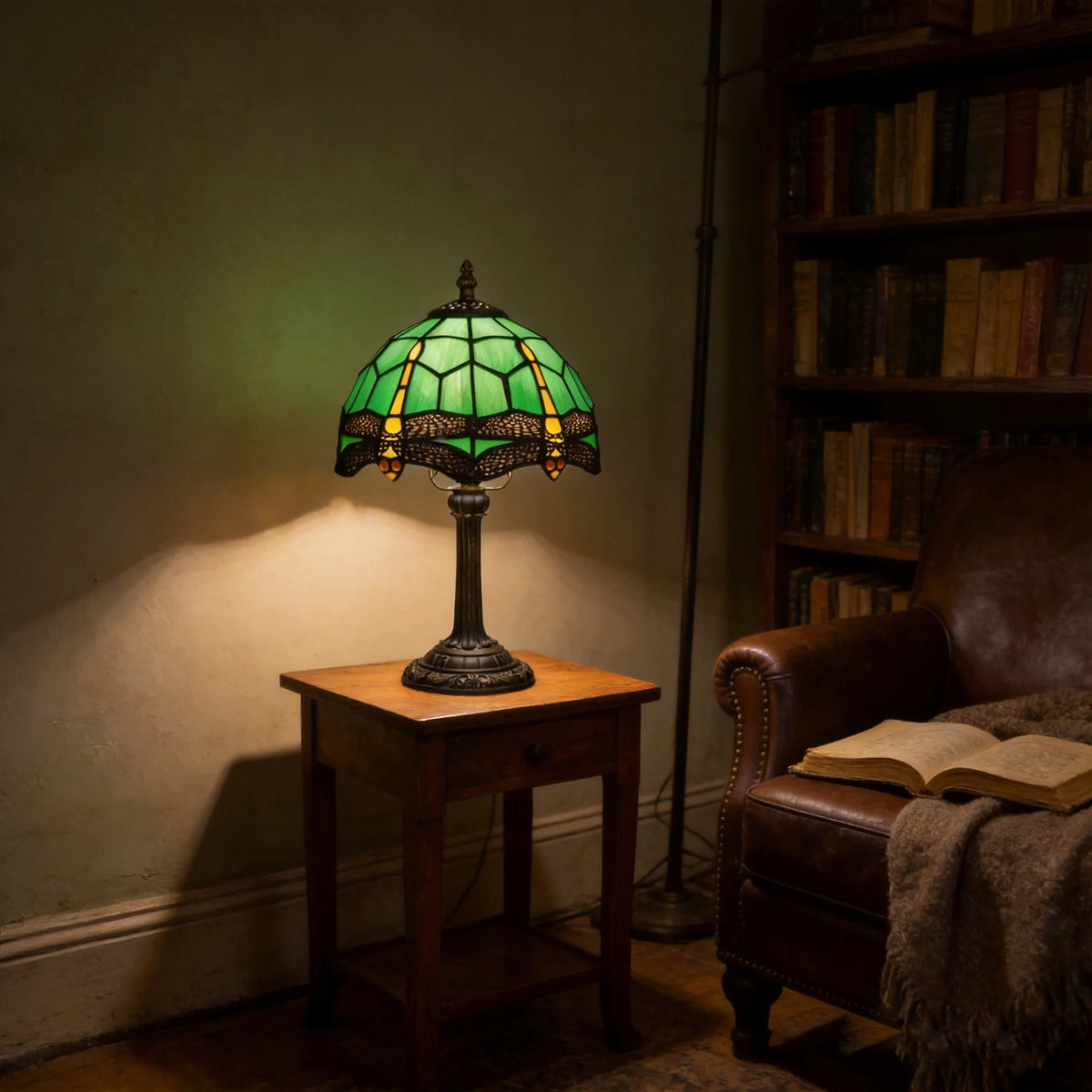 lampe table tiffany vert jaune libellules résine opaquité interrupteur câble électrique 110 240v 249