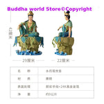 statue bouddha guanyin bleu turquoise vert bronze traditionnelle chinoise décoration florale or 24k