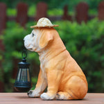 statue solaire chien lanterne chapeau paille décoration extérieure nuit réelle texture rustique charmante led