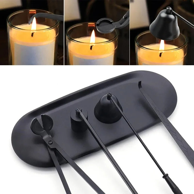 outils bougies couteau cloche extinction plateau moderne noir doré argenté lisses opaques