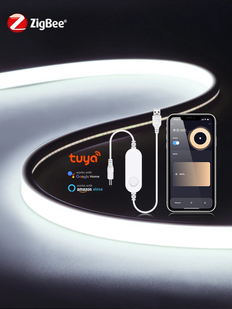 ruban led blanc adhésif dimmable wifi zigbee tuya alexa controleur moderne minimaliste