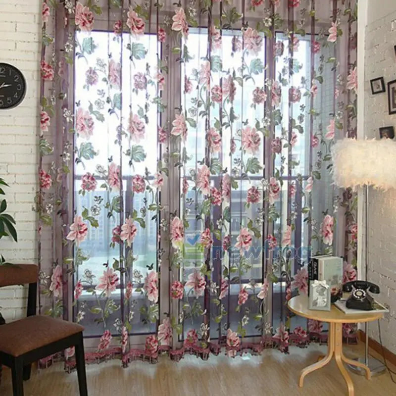 rideaux voilés motifs floraux tissu texturé translucides décoratifs romantiques fleurs feuilles