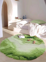 tapis rond laine verte moderne doux texture pelucheuse motif ondulé 100cm 130cm 150cm