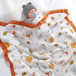 couverture bébé coton imprimé animaux lézard dino lapin blanc bleu gris orange